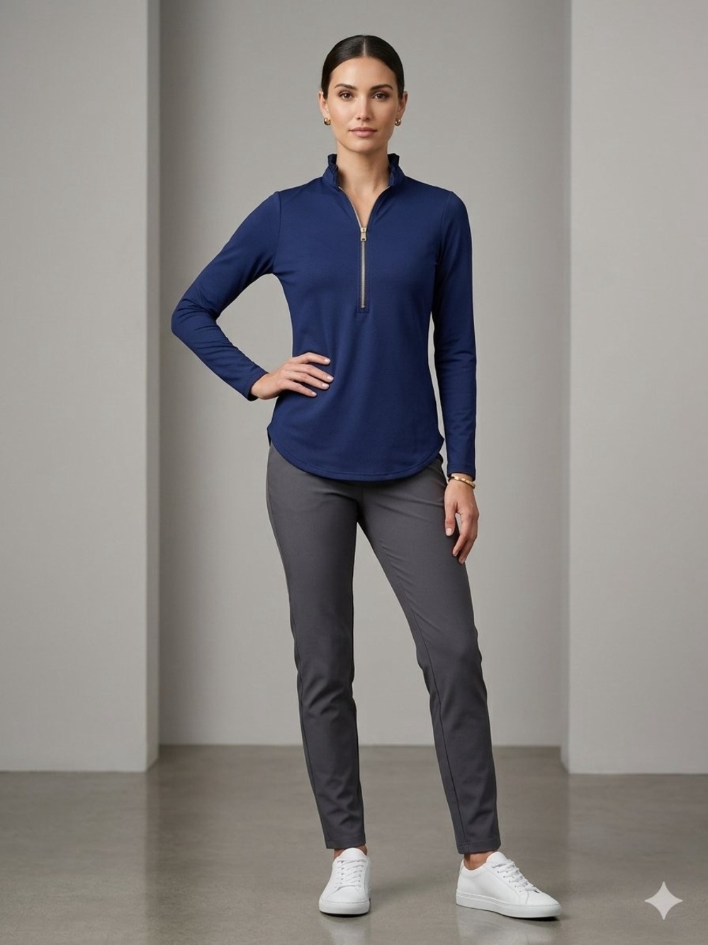 Women's Navy Long-Sleeve Half-Zip Performance Blouse